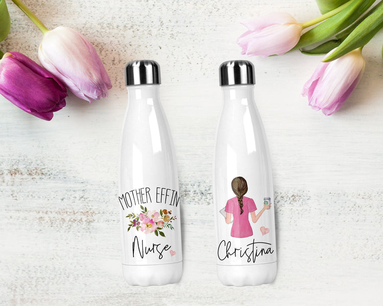 Personalized Nurse Stainless Steel Water Bottle, Nurse Appreciation, Nurse Gift