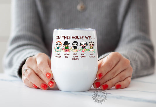 Horror Movie Characters Wine Tumbler - Halloween