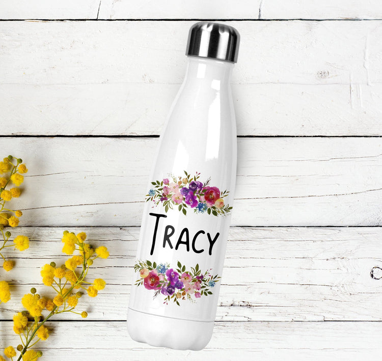 Personalized Floral Stainless Steel Water Bottle