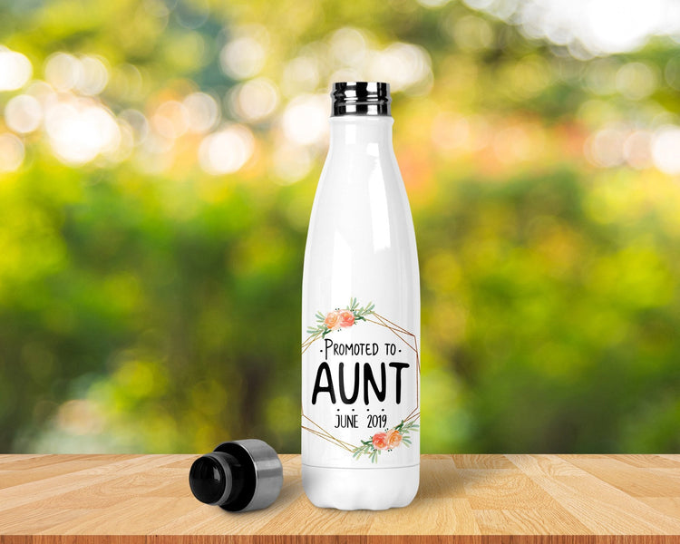 Promoted To Aunt - Aunt Gift - New Aunt Gift - Gift For Sister - Pregnancy Announcement Idea - Stainless Steel Water Bottle