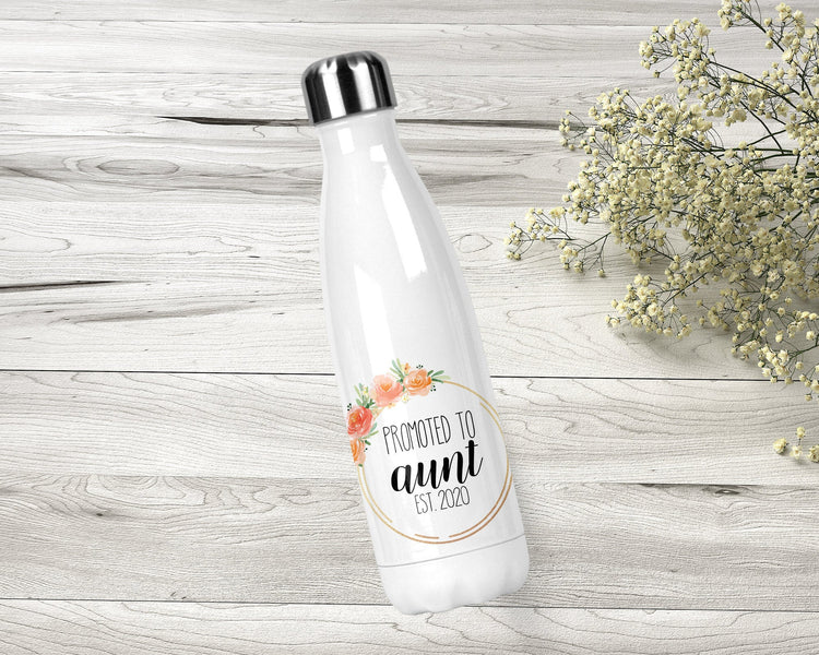 Promoted To Aunt - Aunt Gift - New Aunt Gift - Gift For Sister - Pregnancy Announcement Idea - Stainless Steel Water Bottle