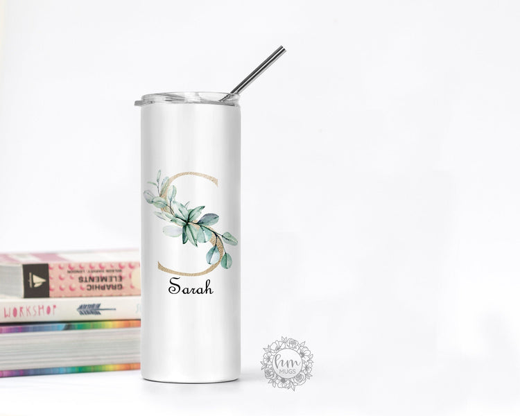 Monogram Floral Letter Skinny Tumbler - Gift For Bridesmaid - Bridesmaid Proposal - Personalized Tumbler